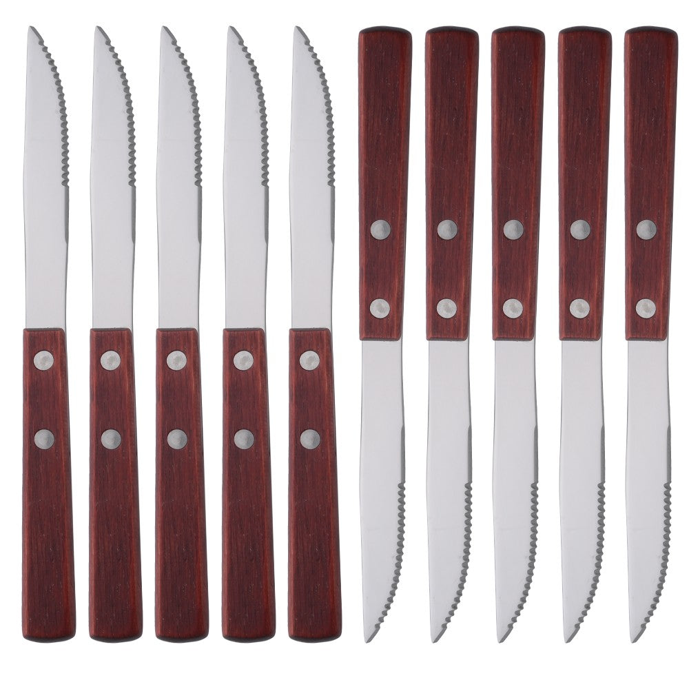 Conjunto de Talheres 6/10 Peças Cabo de Madeira Natural Facas de Carne Talheres Faca de Jantar de Aço Inoxidável Utensílios de Cozinha