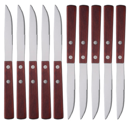 Conjunto de Talheres 6/10 Peças Cabo de Madeira Natural Facas de Carne Talheres Faca de Jantar de Aço Inoxidável Utensílios de Cozinha