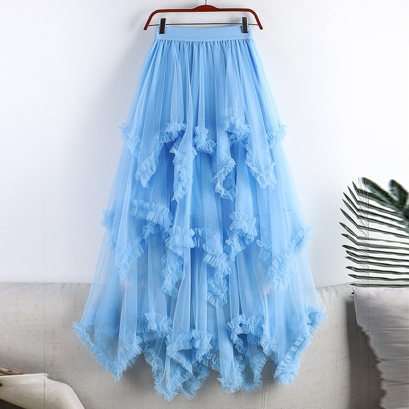 TIGENA Tutu Tulle Long Skirt for Women 2023 New Summer Korean Aesthetic Cute Irregular Mesh High Waist Maxi Skirt Female Purple