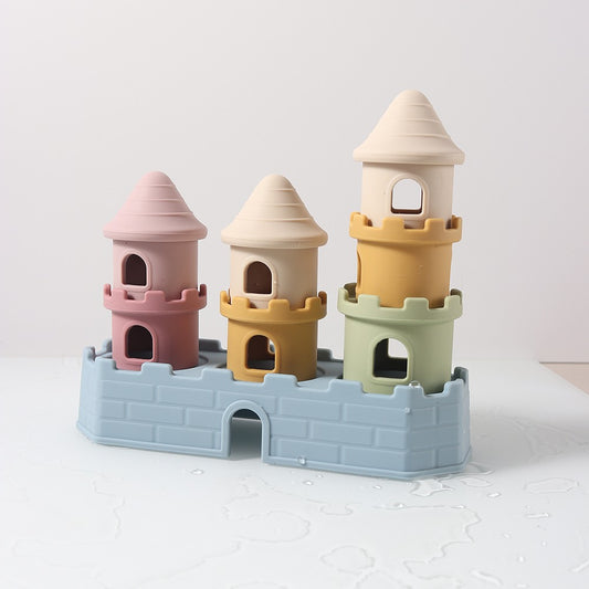 Conjunto de Brinquedos de Mordedor para Bebês com 8 Peças - Conjunto de Blocos de Construção de Castelo em Silicone, Acalma Gengivas Doloridas, Empilhador Sensorial Mastigável Livre de BPA