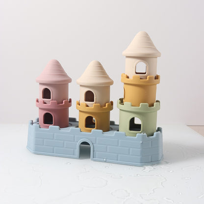 Conjunto de Brinquedos de Mordedor para Bebês com 8 Peças - Conjunto de Blocos de Construção de Castelo em Silicone, Acalma Gengivas Doloridas, Empilhador Sensorial Mastigável Livre de BPA