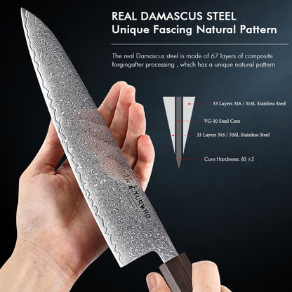 TURWHO Hand Forged Japanese Kitchen Knives Damascus Chef Knife High Carbon VG10 Steel Santoku Nakiri Bread Utility Handmad Knife