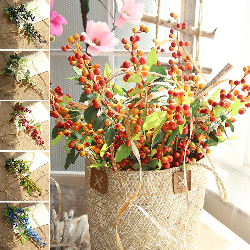 70CM Artificial Red Berries Branch Christmas Tree Ornaments Fake Holly Flowers Bouquet Foam Fruit Plant For Household DIY Decor