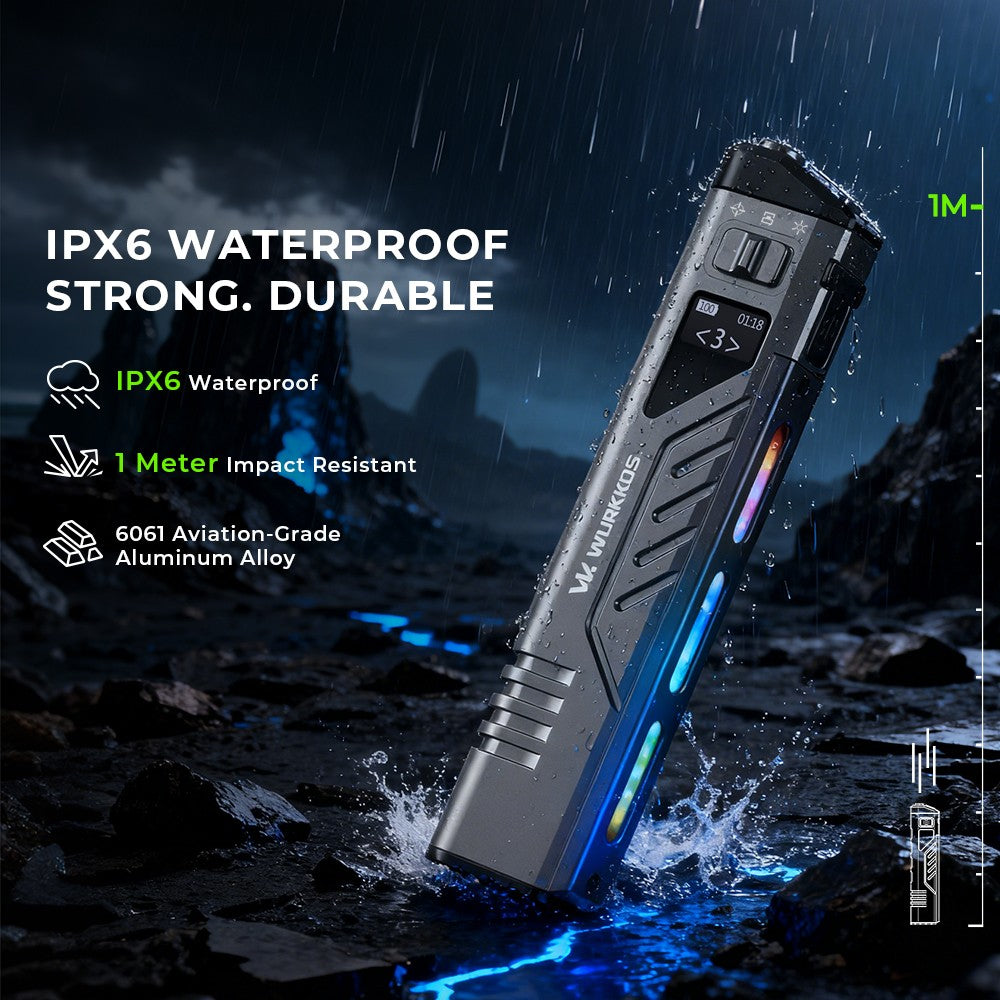 WURKKOS TD11 Tactical Flashlight 3000LM Innovative Multi-Function Portable LED Flashlight with Built-in Battery Portable Light