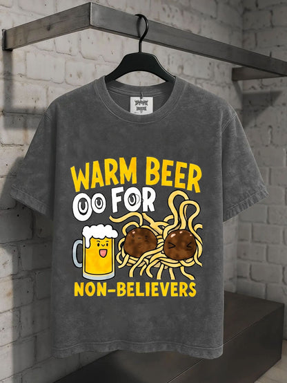 Men's Washed T-Shirt Black Warm Beer for Non-Believers Halloween Spider Beer Print High Quality 100% Cotton 230g