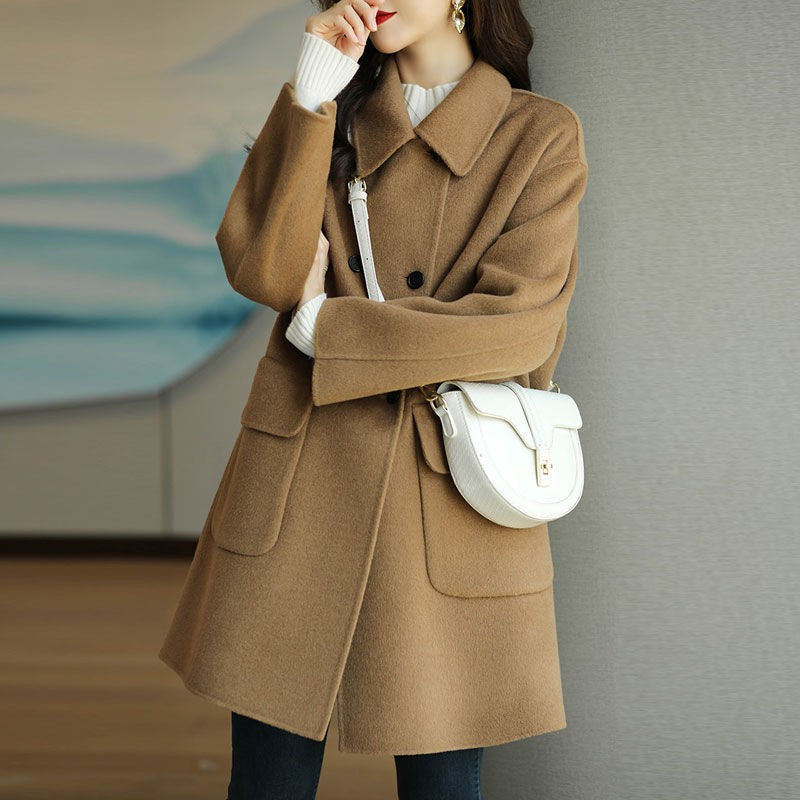 Plus Size Women's Thickened Woolen Coat Hot Sale Of The Season Autumn Winter New Style Coffee Color Slimming Mid-Length Korea...
