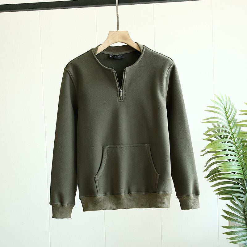 Autumn Winter Fleece Half Zipper Henley Collar Men Long Sleeve Sweatshirts Pocket Keep Warm Thickened Fleece 2xl Oversized Tops