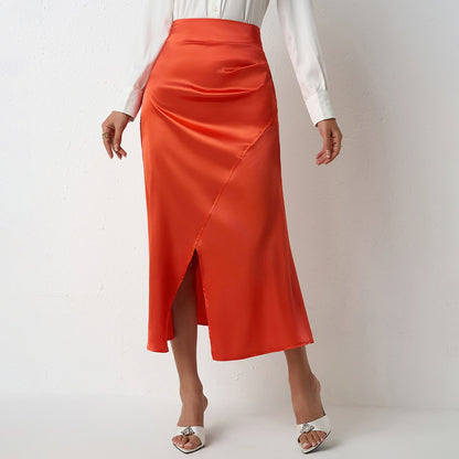 Nighpha Women's Elegant Satin Skirts High Waisted Flared Casual Work Office Fishtail Midi Skirt