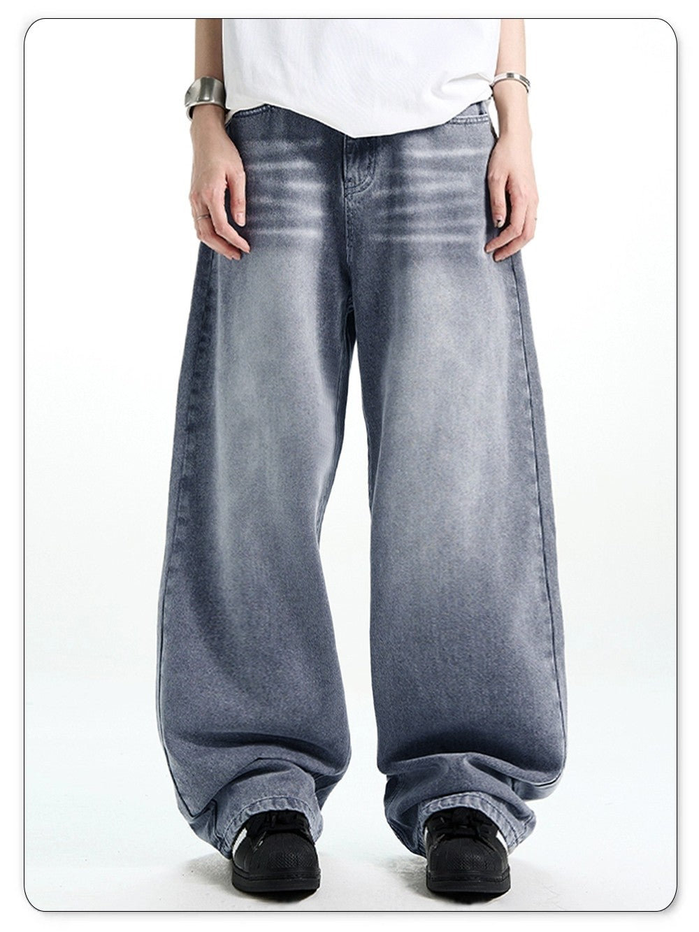 Calça Jeans Masculina Americana Retrô Lavada Branca Polida Solta Perna Larga Casual para o Dia a Dia Unissex Baggy Calça Jeans Masculina