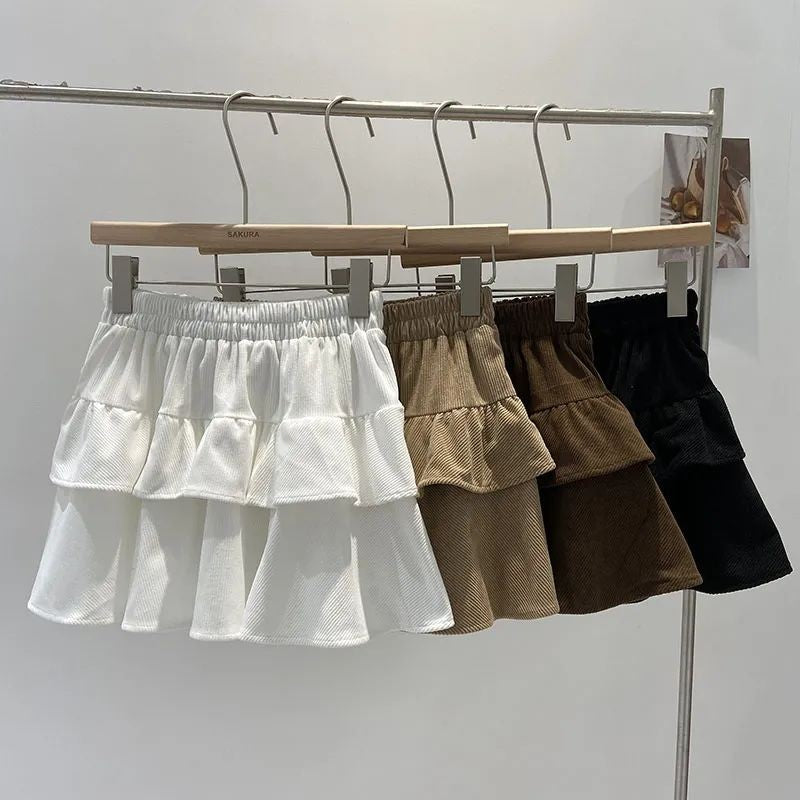 Ballet Sle Cake Skirt Women's Mid-Length A-Line ort Skirt Elastic Waist Slimming White Spring Autumn New Arrival