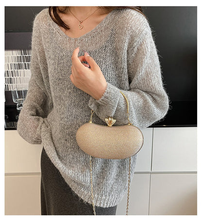 Luxury Shiny Evening Bag for Women Elegant Diamonds Buckle Exquisite Metal Handel Chain Clutch Bag Sparking Sequined Party Bags