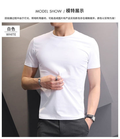 Men T-shirts White Black Short Sleeve Loose Round Neck Bottoming Shirts Trendy Casual Solid Color Pullover Tops Male Clothing