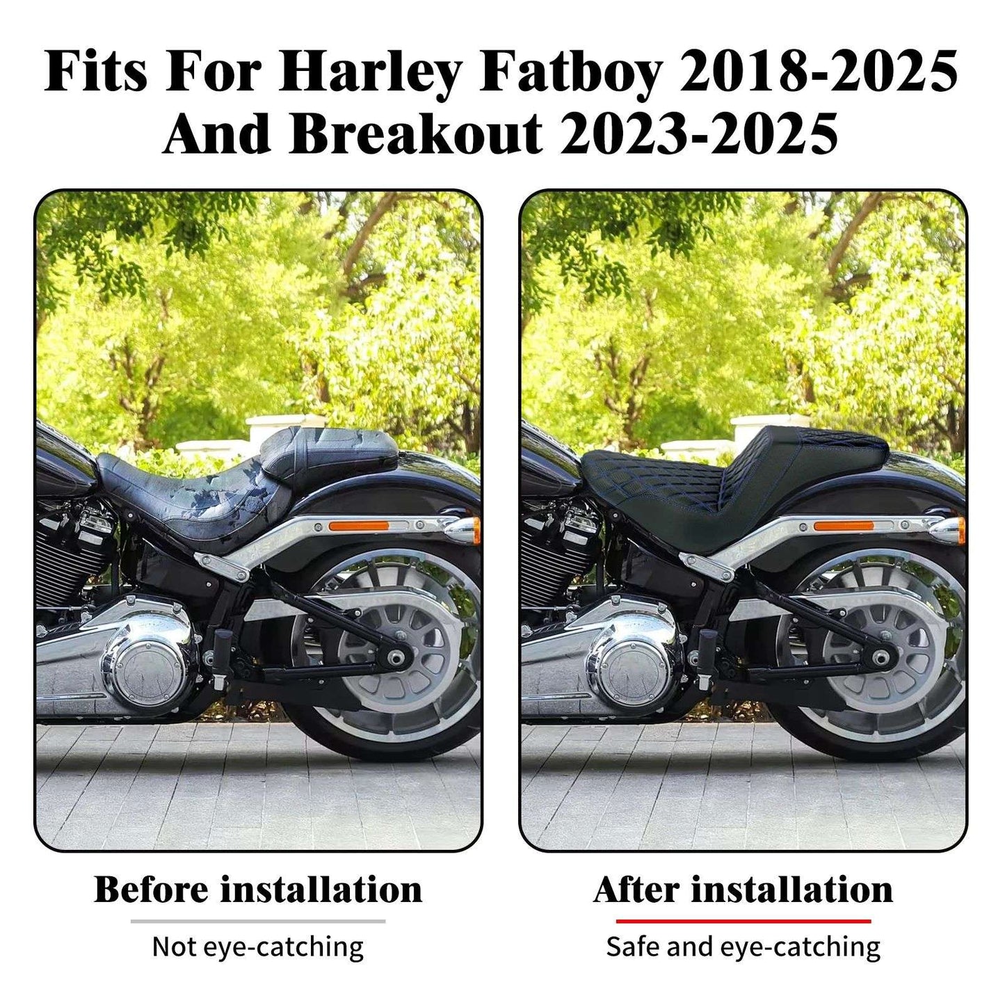 Banco do passageiro do motorista de duas pessoas da motocicleta Selim do piloto Banco dianteiro e traseiro para Harley Softail Fat Boy 2018-2025 Breakout FXBR 2023-25