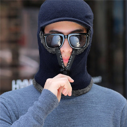 Novos Homens Inverno Quente Lã Chapéu Outdoor Proteção Orelha Chapéus Quente Grosso Bicicleta Gorro de Malha com Cachecol Viseiras à Prova de Vento