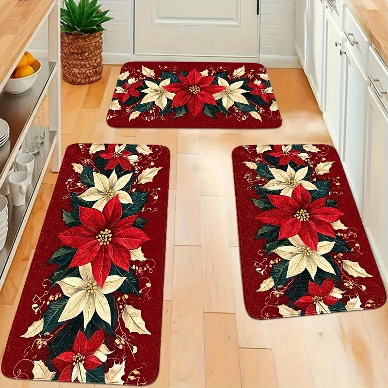 VIKAMA 1pc/2pc Christmas Festival Kitchen Rug Christmas Tree Entrance Hall Carpet Bathroom, Corridor Floor Mat Home Decoration