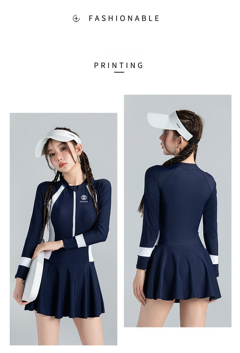 Black and White Color Matching One-piece Sports Small Chest Gathered To Cover The Belly Weight Swimming Sun Protection Swimsuit