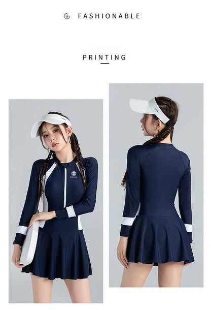 Black and White Color Matching One-piece Sports Small Chest Gathered To Cover The Belly Weight Swimming Sun Protection Swimsuit