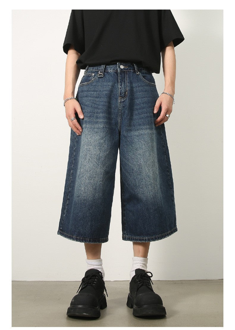Men's Jeans American Style Vintage Loose Fit Wide Leg Straight Leg Denim Shorts Fashion Design Summer Y2k Gothic Washed Shorts
