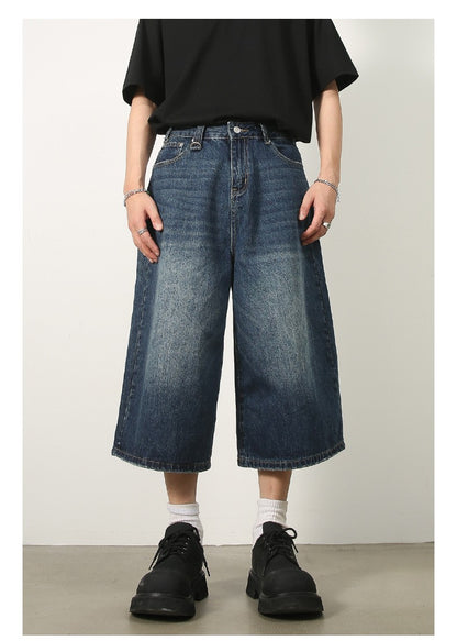 Men's Jeans American Style Vintage Loose Fit Wide Leg Straight Leg Denim Shorts Fashion Design Summer Y2k Gothic Washed Shorts