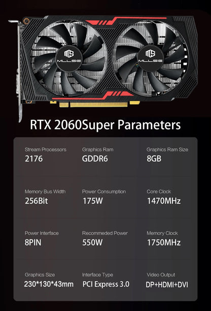 MLLSE RTX 2060 Super 8GB Placa De Vídeo Gaming Graphics Card GDDR6 256Bit 8Pin PCI Express 3.0x16 rtx 2060 super 8gb PC gamer