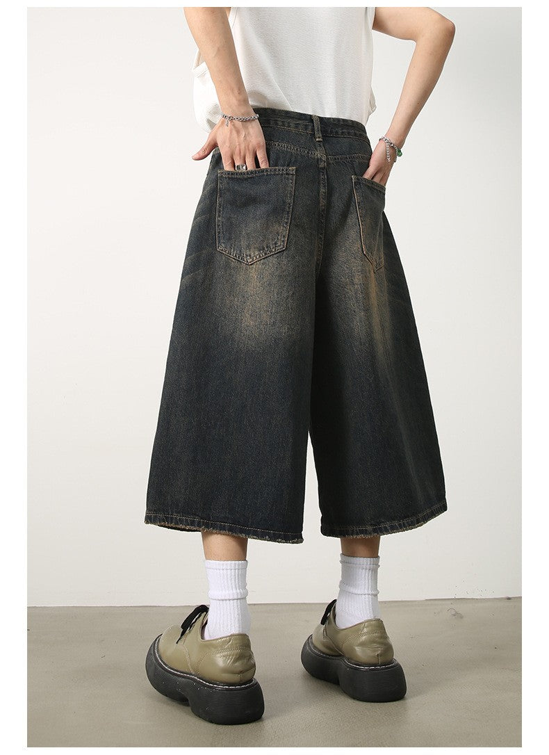 Men's Jeans American Style Vintage Loose Fit Wide Leg Straight Leg Denim Shorts Fashion Design Summer Y2k Gothic Washed Shorts