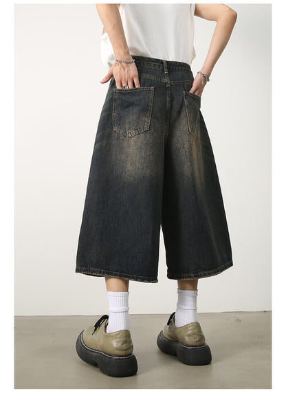 Men's Jeans American Style Vintage Loose Fit Wide Leg Straight Leg Denim Shorts Fashion Design Summer Y2k Gothic Washed Shorts