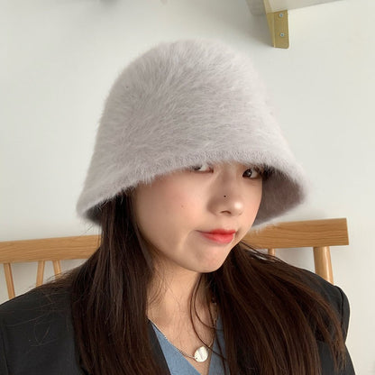 2023 new Hat winter women's fashion Solid color rabbit fur hat bucket cap  fisherman's hat  knitted wool basin Bucket Hat