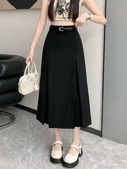 plus Size Suit Skirt Women Summer New Elastic High Waist Slim A-Line Skirt Belly Cover Pleated Skirt Korean Sle Casual Wear