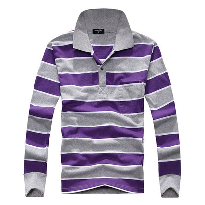 Cotton Polos Men Long Sleeve Mens Polo Shirt Spring Autumn Striped Male Polo Dress Classic Business 2018 Father Gift Drop Ship