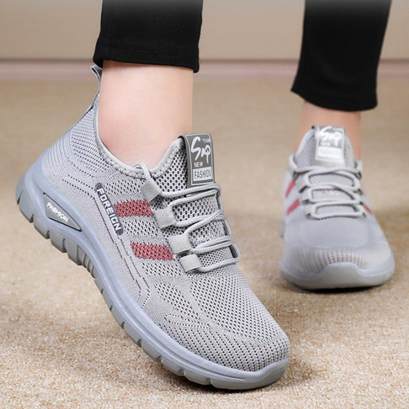 Autumn Women Sneakers Fashion Lace Up Mesh Breathable Outdoor Walking Purple Round Toe Non-slip Thick Sole Tennis Shoe Mujer