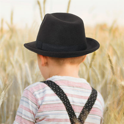 Vintage Kids Rolled Brim Trilby Hat for Boys Girls Child Fedora Hat Autumn Winter Felt Jazz Cap