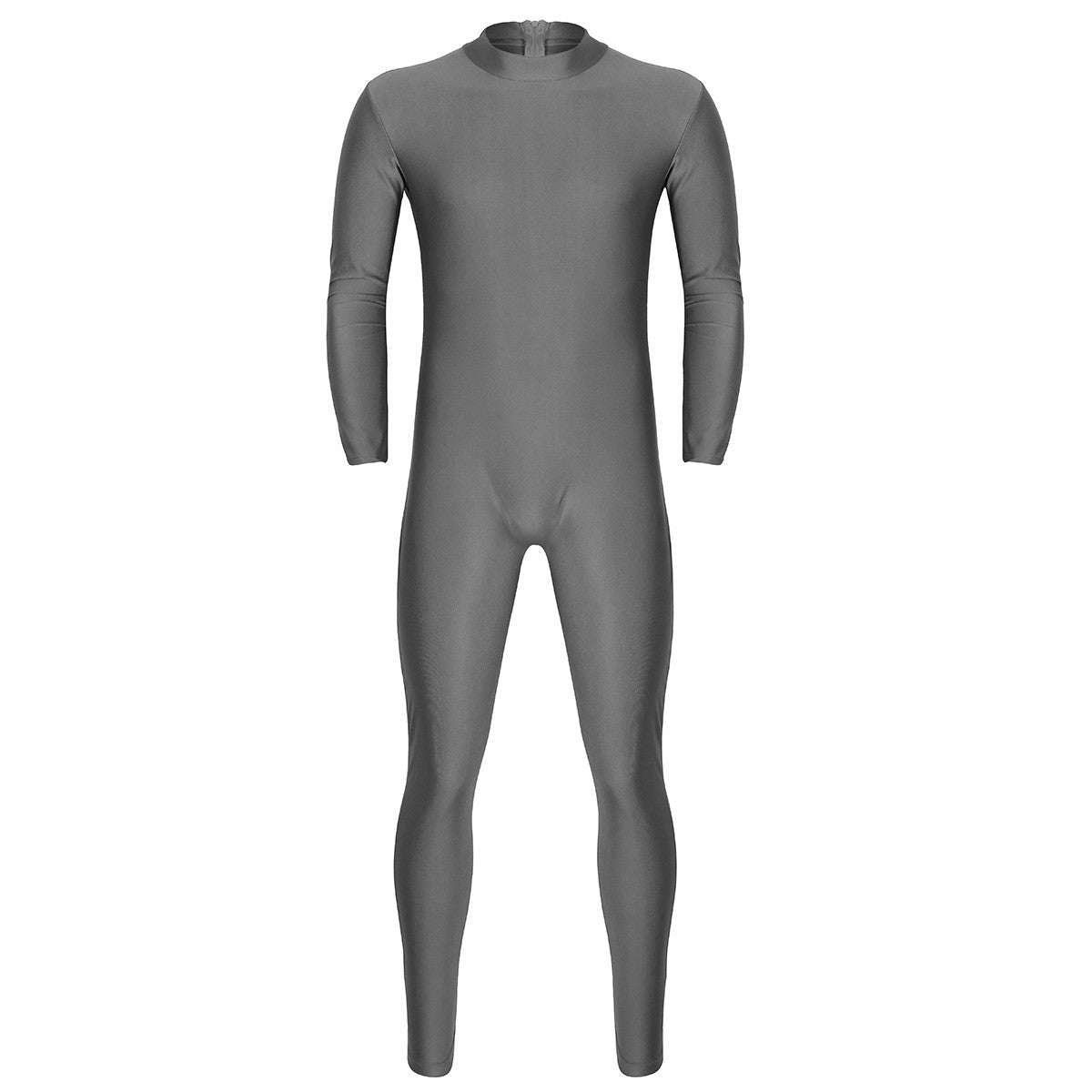 Mens Full Body Spandex Zentai Suit Black Long Sleeve Unitard Adult Zipper Back Footless Ballet Dancewear Bodysuit Costumes