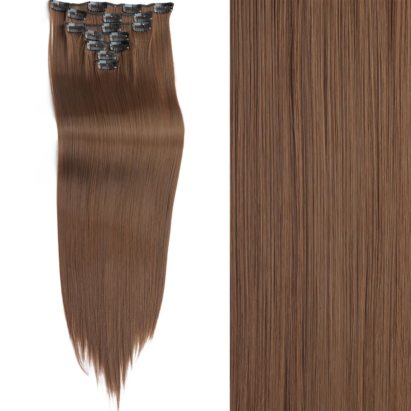 7 peças/conjunto de aplique de cabelo com 16 grampos, preto, longo e liso, cabelo natural, aplique de cabelo ombre, fibra resistente ao calor para penteado feminino