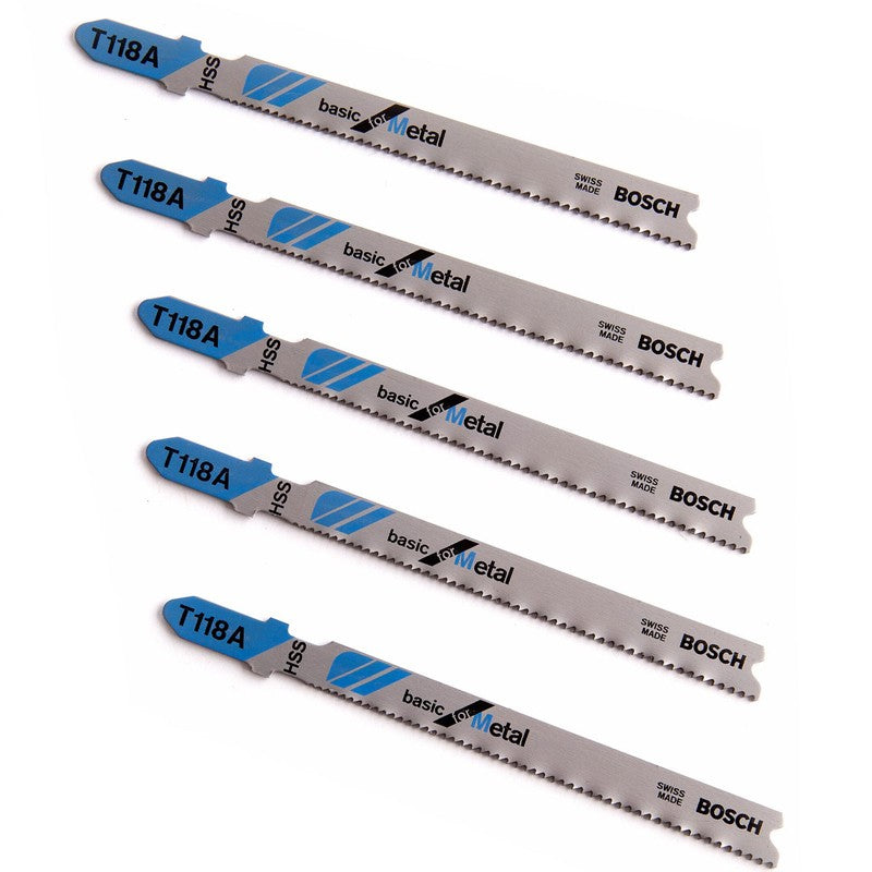 BOSCH 2608631013 T118A Serra Tico-Tico HSS para Metal, Curva, 5 Peças, 92mm, Corte Reto em Metal, Ferramenta Curva Fresada, Acessórios