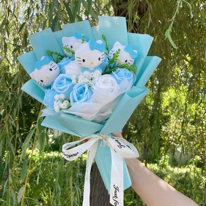Bonecos de Vinil de Desenho Animado Figuras de Ação Com Flor Artificial Buquê Criativo Presentes de Aniversário de Natal Dia dos Namorados