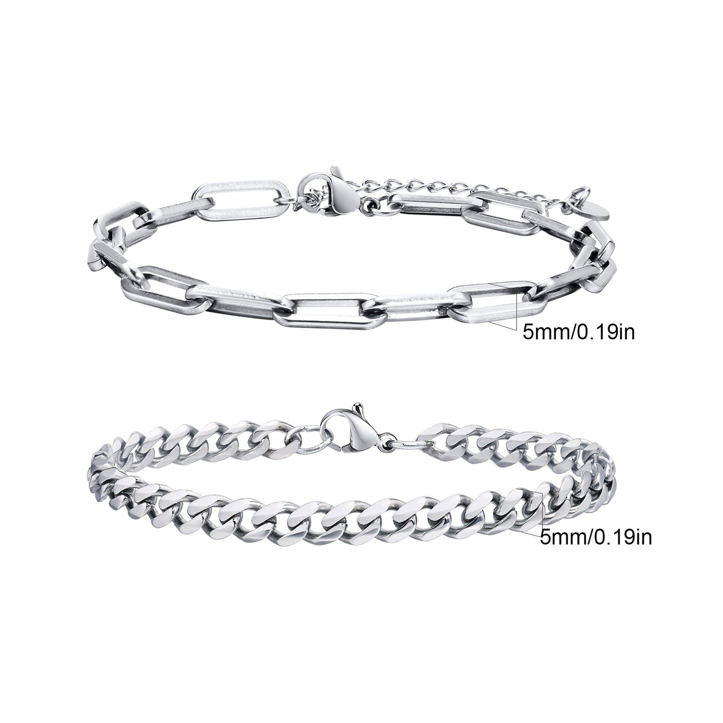 2 Pulseiras Masculinas de Corrente, Aço Inoxidável Prata Ouro Cor Preta, Corrente de Corda Torcida, Pulseira, Correntes Cubanas Modernas de Presente