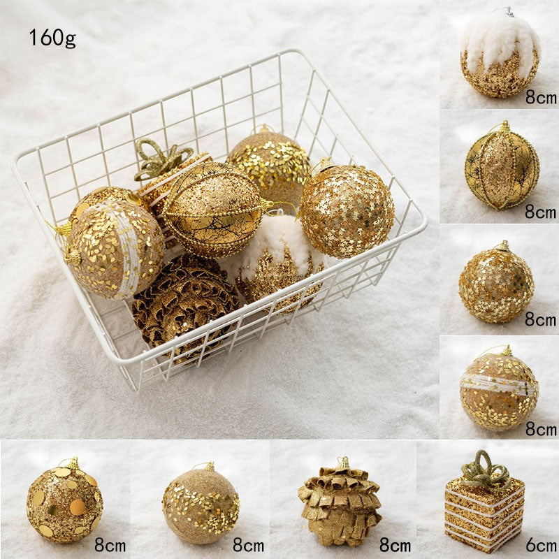 Christmas Ball Painted Ball Golden Silvery Champagne Glitter Stars Christmas Tree Hanging Window Decoration Small Gifts Toys