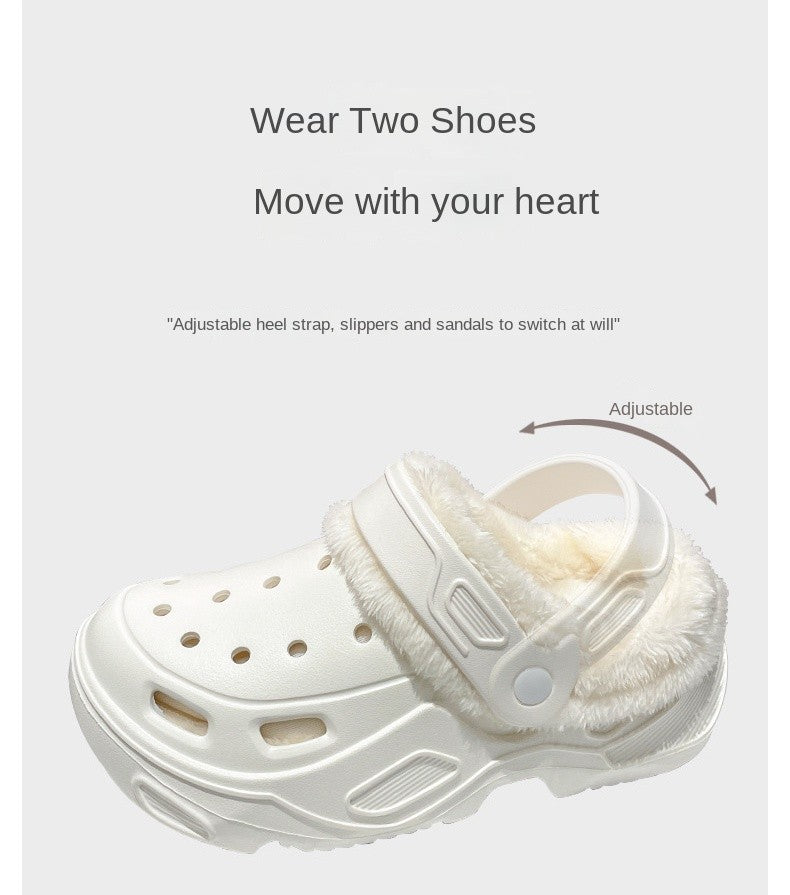 Plush slippers 2025 new winter men's and women's thick high heels soft-soled beach garden shoes home plush ripped slippers