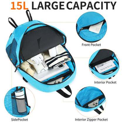 Mochila de Nylon 300D de 15L Ultraleve 0,24kg, Dobrável Resistente à Água, Dobrável em Bolso para Viagem, Atividades ao Ar Livre, Uso Diário