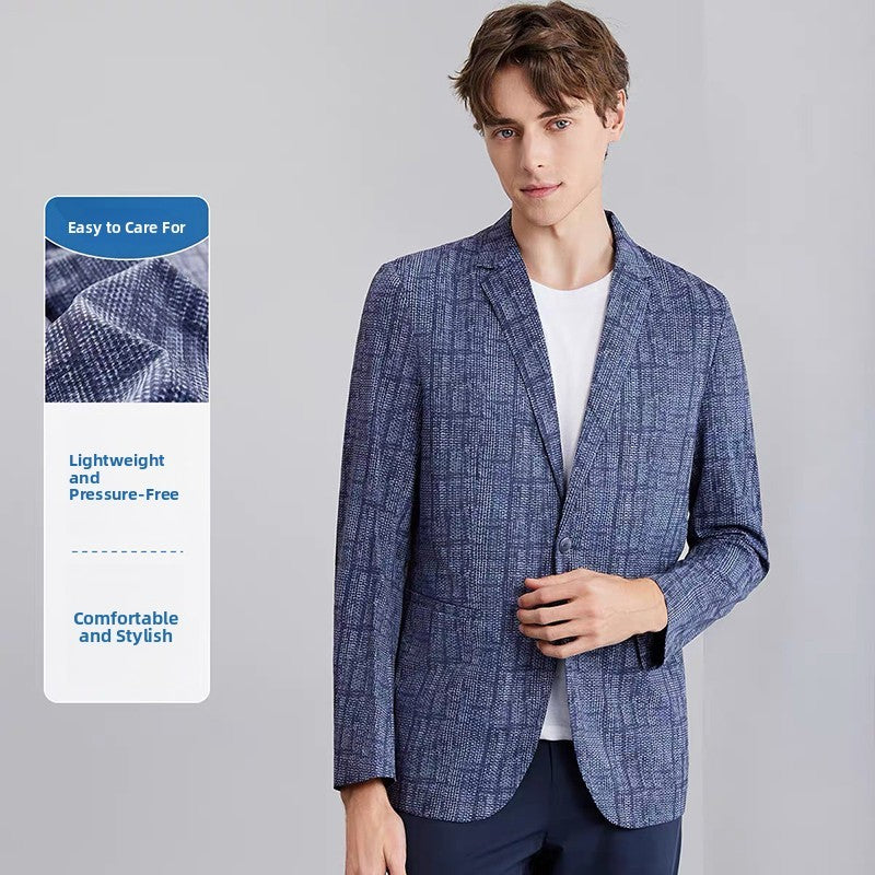 High-End Lightweight Knitted Me Qui-Dry Casual Men's Summer Thin Suit Jaet Busin Gentleman Sle round Hemline Long ...