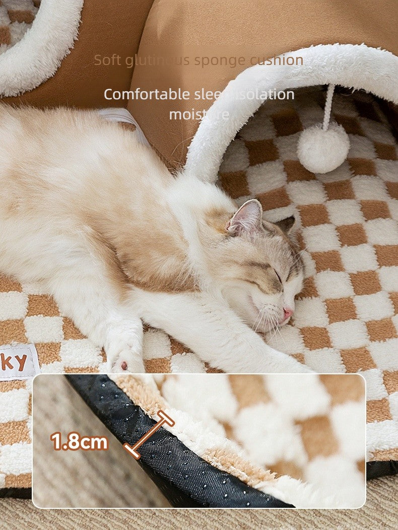 Cama de Gato de Pelúcia Quente de Inverno com Aparência de Rena Esconderijo Túnel para Gatos Brincar e Dormir Casa Integrada para Gatos Ninho para Animais de Estimação