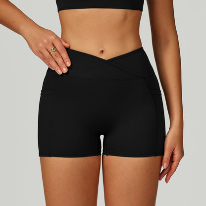 Cycling Shorts Cross Waist Head Yoga Shorts High Waist Workout Fitness Lift Butt Fitness Tights Gym Running Body Shaper Pants
