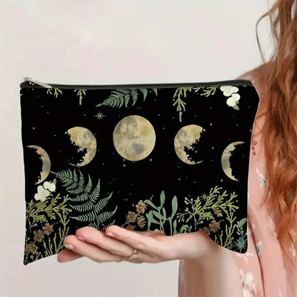 New Trendy Zipper Pouch Nature Moon Phase Simple Modern Cosmetic Bag Durable Storage Bag Gift