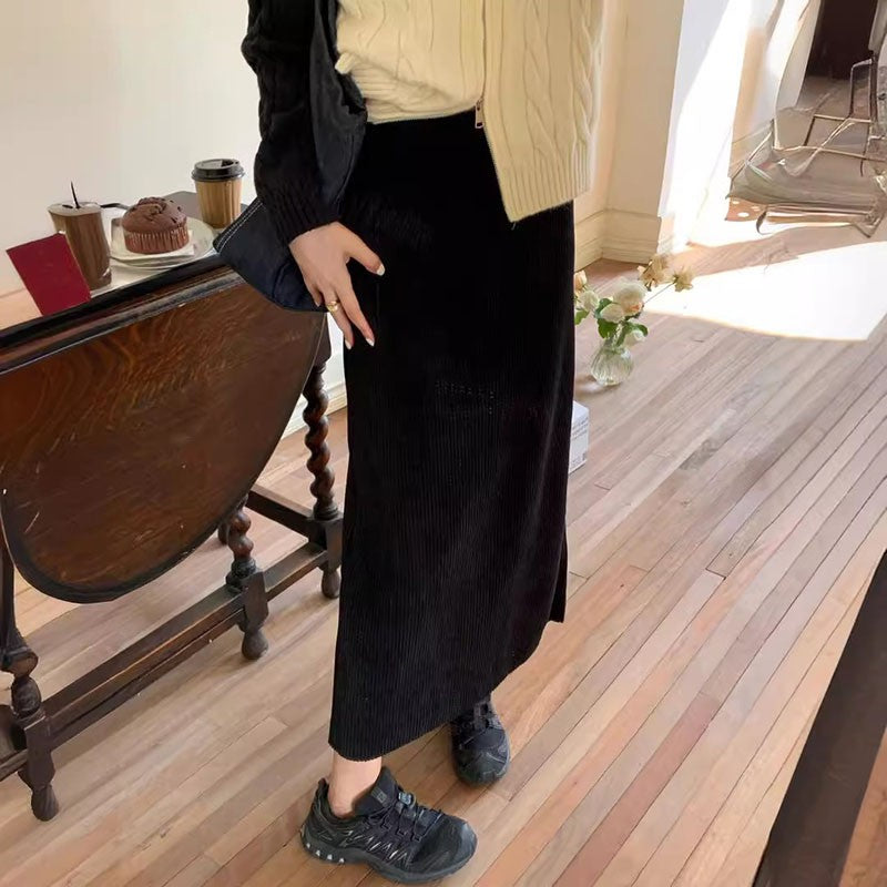 New pink autumn/winter corduroy skirt loose large size high waist slim A-line long women's skirt