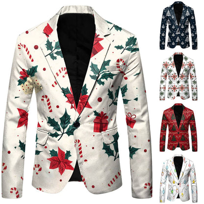 Christmas Mens Suit Jackets Fashion Fitness Casual Button New Year Party Dress Suits For Men Vintage Xmas Costume Casual Coats