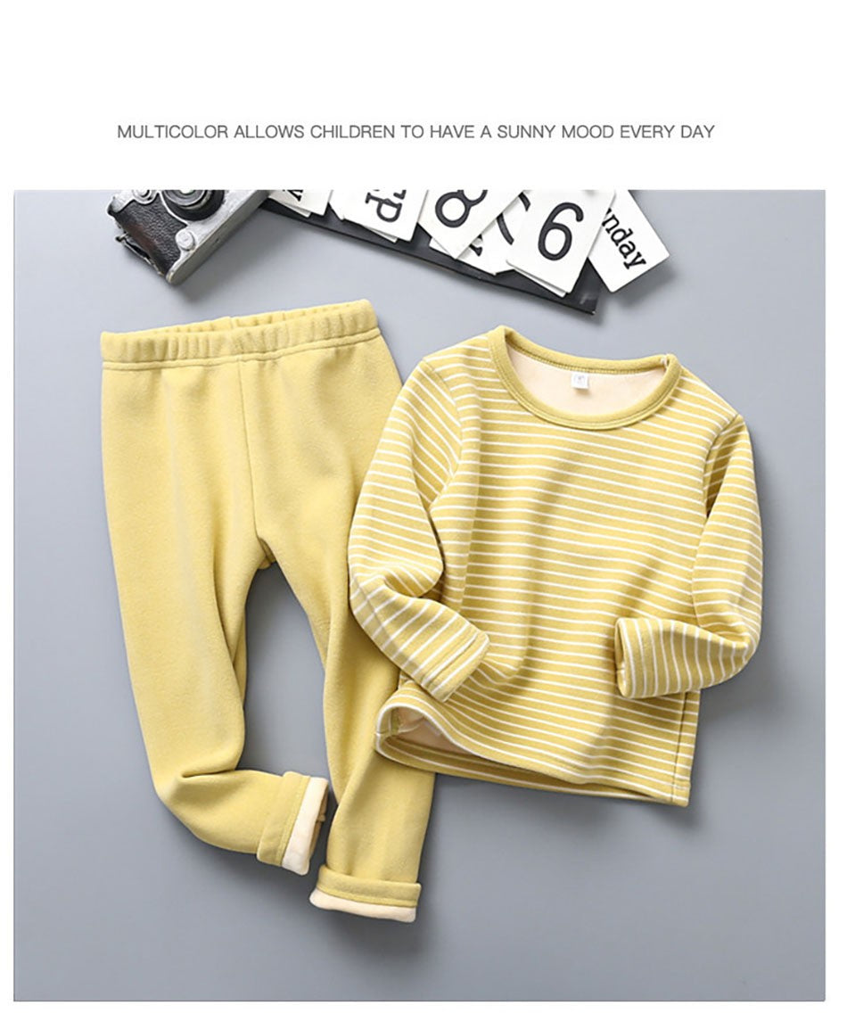 Autumn Winter Boys Girls Plush Striped Clothing Set Kids Cozy and Warm Sleepwear Pajamas Suitable for Children Daily Wear