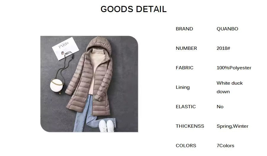 Women's X-long Office Lady Hat Detachable Puffer Jackets 2025 New Arrival Autumn Winter White Duck Down Warm Coat