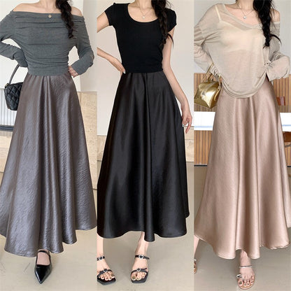 Plus Size Satin Half-Body Skirt Female 2026 Spring New Korean Fashion Temperament Elegant Solid Casual A-line Skirts