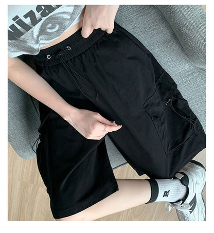 Solid Breathable Shorts Summer Women Fashion Trendy Brand Lightweight Drawstring Basketball Sports Fitness Large Middle Pants