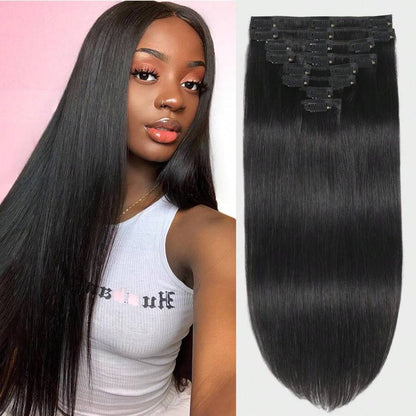 Extensões de Cabelo Clip-in de 24 Polegadas 250% Densidade Cabelo Humano Remy Preto Para Mulheres Invisível Liso Natural Sem Costura 8 Peças 100g